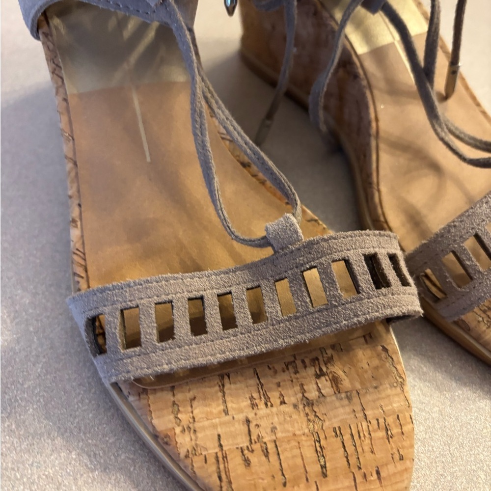 Dolce Vita Loraine Ghillie Beige Lace-Up Gladiator Wedges - Picture 3 of 9